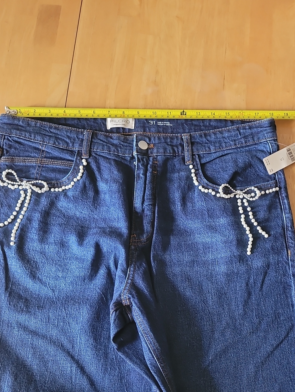 Pilcro Anthropologie Pearl-Embellished Low-Rise Wide-Leg Jeans - Picture 5 of 12